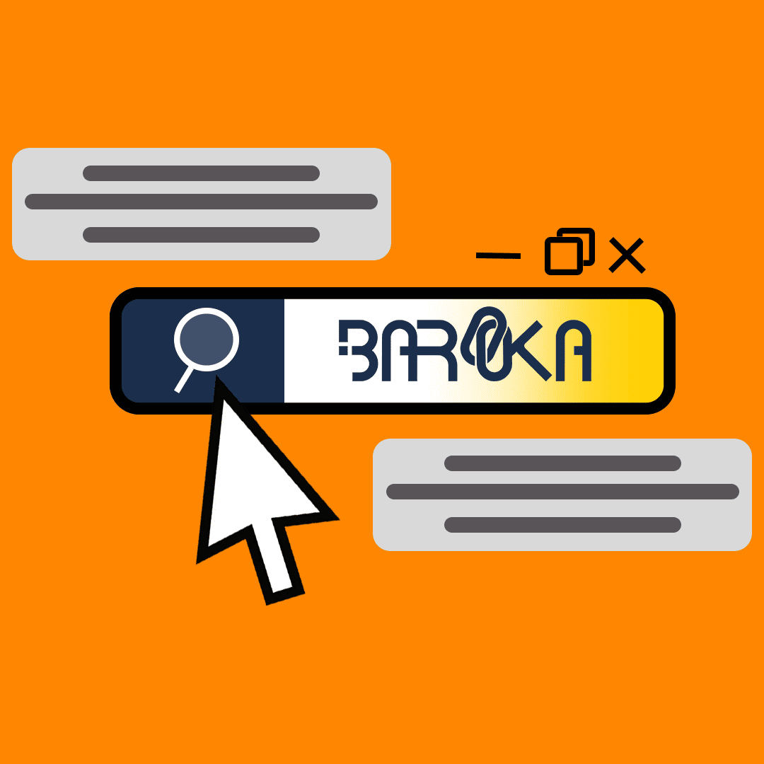 نشانگر ماوس کامپیوتر بر روی نوار جستجوی آژانس دیجیتال مارکتینگ باروکا بر پس‌زمینه نارنجی